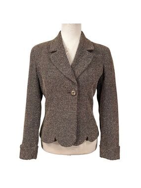 Newport News Vintage Brown Scalloped Rhinestone Button Blazer Size 8